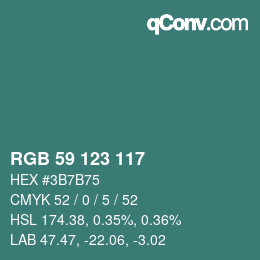 Color code: RGB 59 123 117 | qconv.com