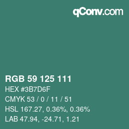 Color code: RGB 59 125 111 | qconv.com