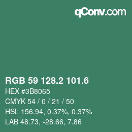 カラーコード: RGB 59 128.2 101.6 | qconv.com