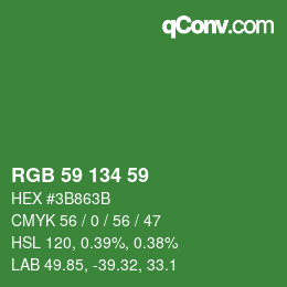 Color code: RGB 59 134 59 | qconv.com