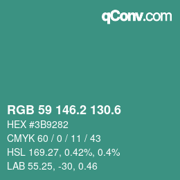 カラーコード: RGB 59 146.2 130.6 | qconv.com