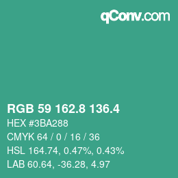 カラーコード: RGB 59 162.8 136.4 | qconv.com