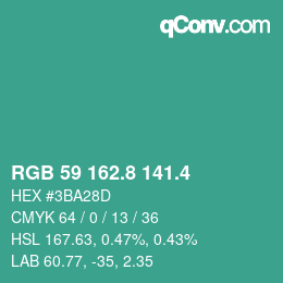 カラーコード: RGB 59 162.8 141.4 | qconv.com