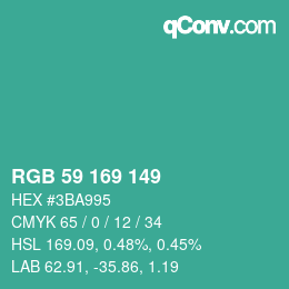 カラーコード: RGB 59 169 149 | qconv.com