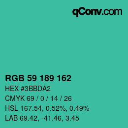 Color code: RGB 59 189 162 | qconv.com