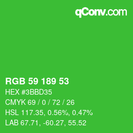 カラーコード: RGB 59 189 53 | qconv.com