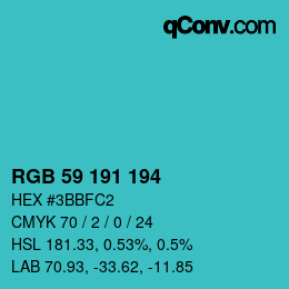 颜色代码: RGB 59 191 194 | qconv.com