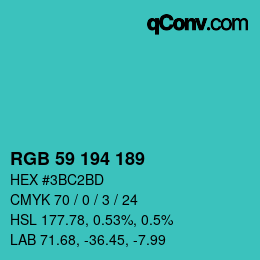 颜色代码: RGB 59 194 189 | qconv.com