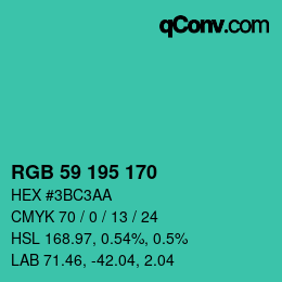 カラーコード: RGB 59 195 170 | qconv.com