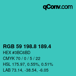 カラーコード: RGB 59 198.8 189.4 | qconv.com