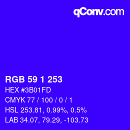 カラーコード: RGB 59 1 253 | qconv.com