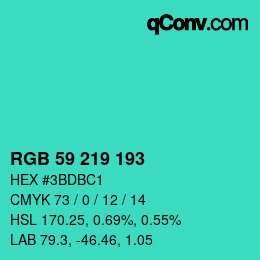 Color code: RGB 59 219 193 | qconv.com