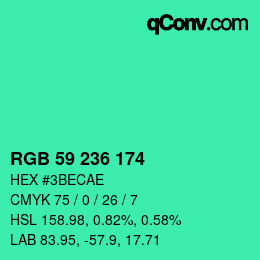 Color code: RGB 59 236 174 | qconv.com
