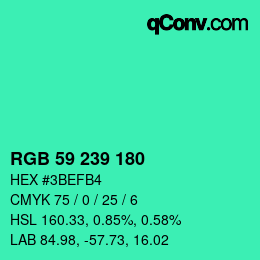 カラーコード: RGB 59 239 180 | qconv.com