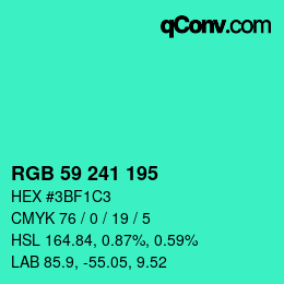 Color code: RGB 59 241 195 | qconv.com