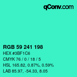 Color code: RGB 59 241 198 | qconv.com