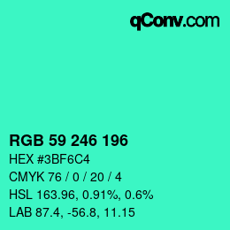 カラーコード: RGB 59 246 196 | qconv.com