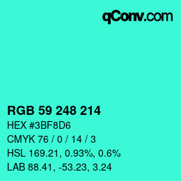 Color code: RGB 59 248 214 | qconv.com