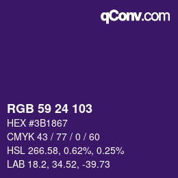 Color code: RGB 59 24 103 | qconv.com