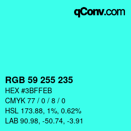 Color code: RGB 59 255 235 | qconv.com