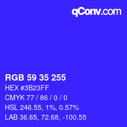 カラーコード: RGB 59 35 255 | qconv.com