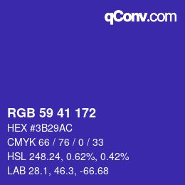カラーコード: RGB 59 41 172 | qconv.com