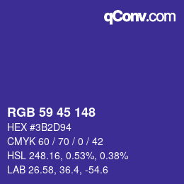 Color code: RGB 59 45 148 | qconv.com