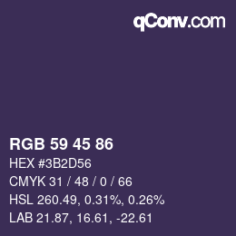 Color code: RGB 59 45 86 | qconv.com