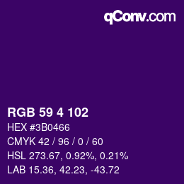 Color code: RGB 59 4 102 | qconv.com