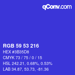 Color code: RGB 59 53 216 | qconv.com