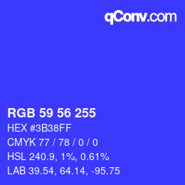カラーコード: RGB 59 56 255 | qconv.com
