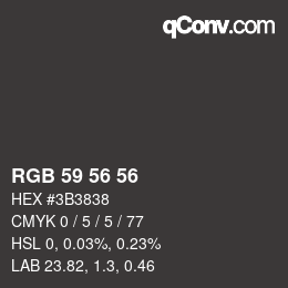 颜色代码: RGB 59 56 56 | qconv.com