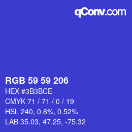 Color code: RGB 59 59 206 | qconv.com