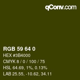 Color code: RGB 59 64 0 | qconv.com