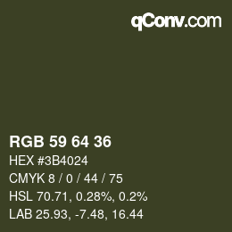 Color code: RGB 59 64 36 | qconv.com