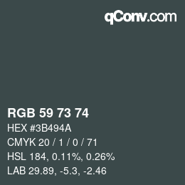 Farbcode: RGB 59 73 74 | qconv.com