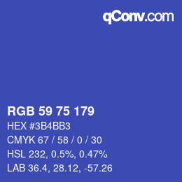 Color code: RGB 59 75 179 | qconv.com