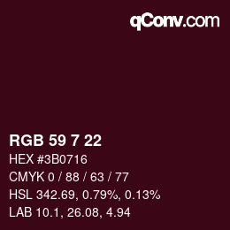 Color code: RGB 59 7 22 | qconv.com