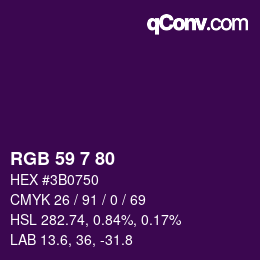 Color code: RGB 59 7 80 | qconv.com