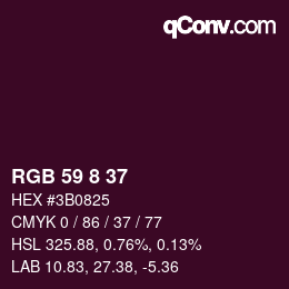 Color code: RGB 59 8 37 | qconv.com