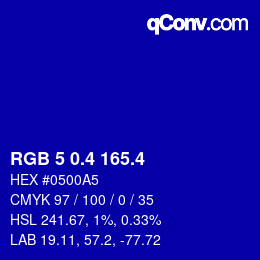 カラーコード: RGB 5 0.4 165.4 | qconv.com