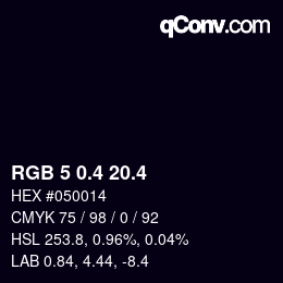 カラーコード: RGB 5 0.4 20.4 | qconv.com