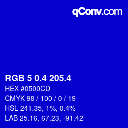 カラーコード: RGB 5 0.4 205.4 | qconv.com
