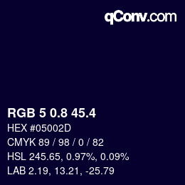 カラーコード: RGB 5 0.8 45.4 | qconv.com