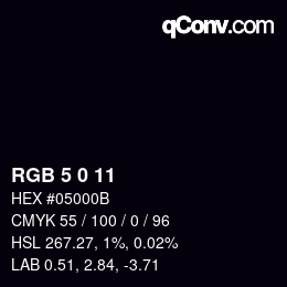 颜色代码: RGB 5 0 11 | qconv.com