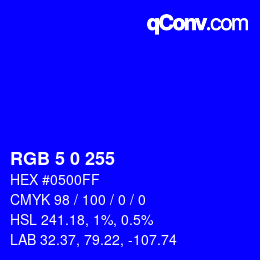 Color code: RGB 5 0 255 | qconv.com