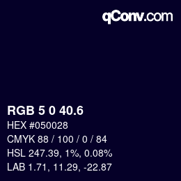 カラーコード: RGB 5 0 40.6 | qconv.com
