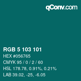 Color code: RGB 5 103 101 | qconv.com