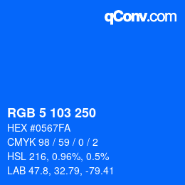 Color code: RGB 5 103 250 | qconv.com
