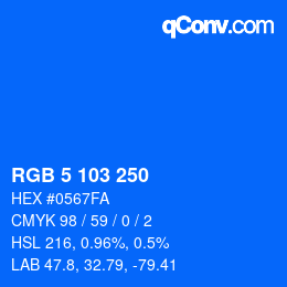 Color code: RGB 5 103 250 | qconv.com